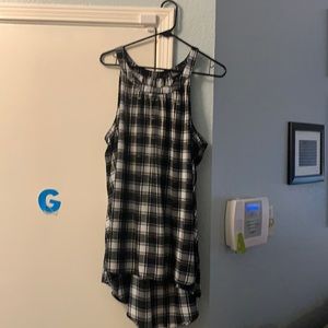 Black, White & Gold plaid tunic blouse